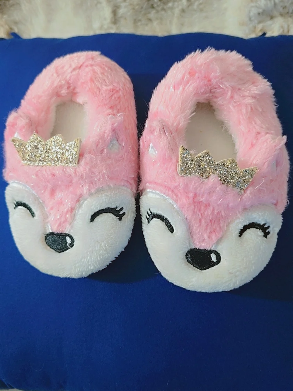 Pink Plush Princess Baby One-Piece Slippers